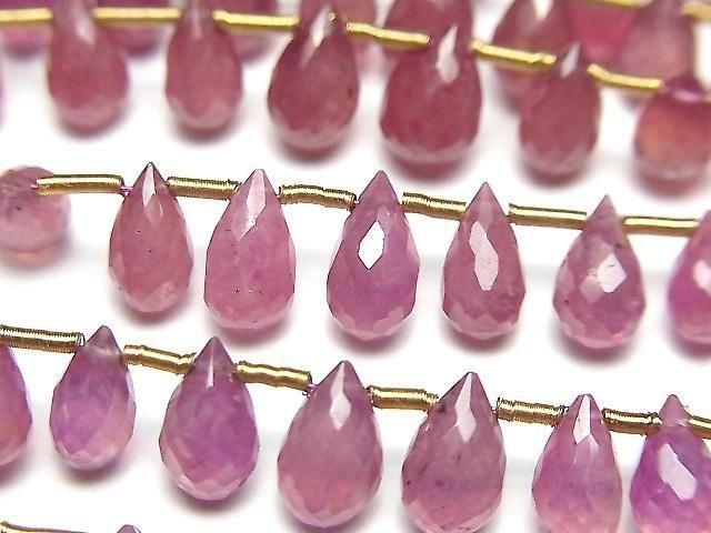 Hochwertiger Rubin (Rosa Saphir) AA++ Tropfen facettierte Briolette 1 Strang Perlen (ca. 4 Zoll/9 cm)