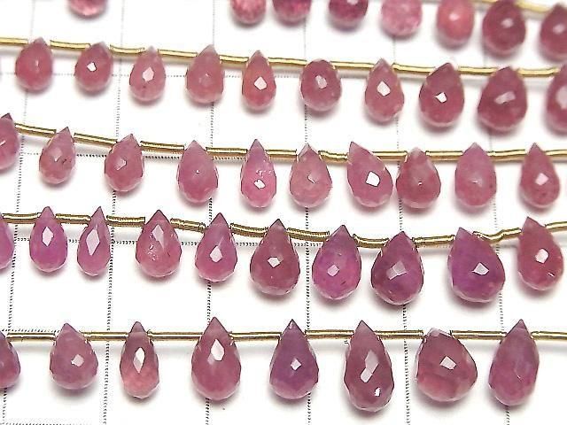Hochwertiger Rubin (Rosa Saphir) AA++ Tropfen facettierte Briolette 1 Strang Perlen (ca. 4 Zoll/9 cm)