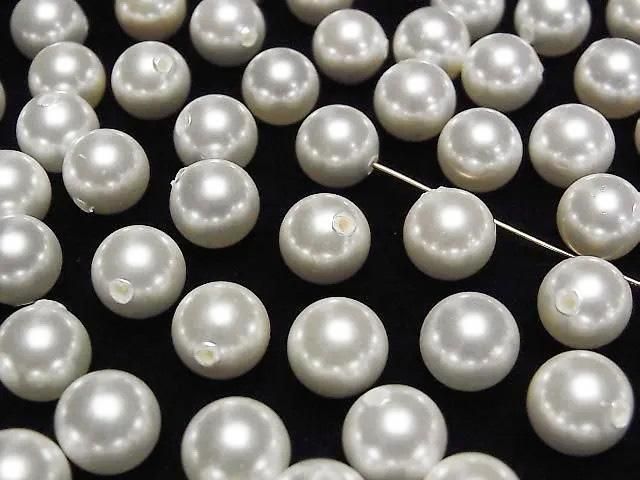 Muschelperle Weiß halb durchbohrt Rund 10mm 10Stück