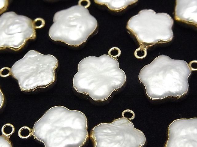 Süßwasserperle Blumenanhänger 11x11mm Weiß 2Stk
