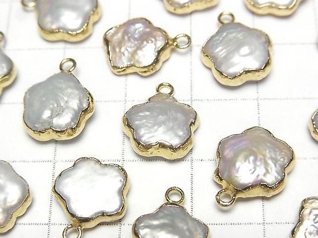 Süßwasserperle Blumenanhänger 11x11mm Weiß 2Stk