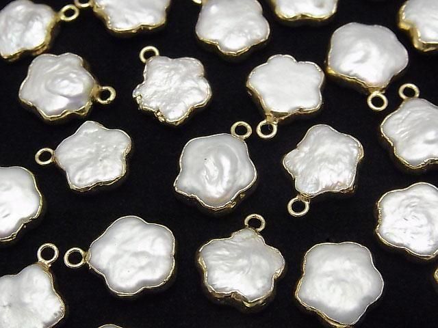 Süßwasserperle Blumenanhänger 11x11mm Weiß 2Stk
