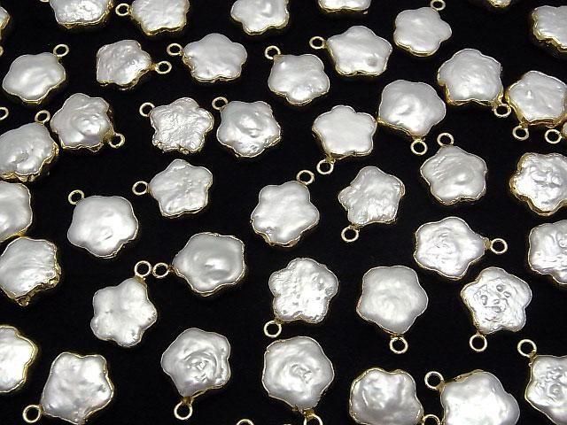 Süßwasserperle Blumenanhänger 11x11mm Weiß 2Stk