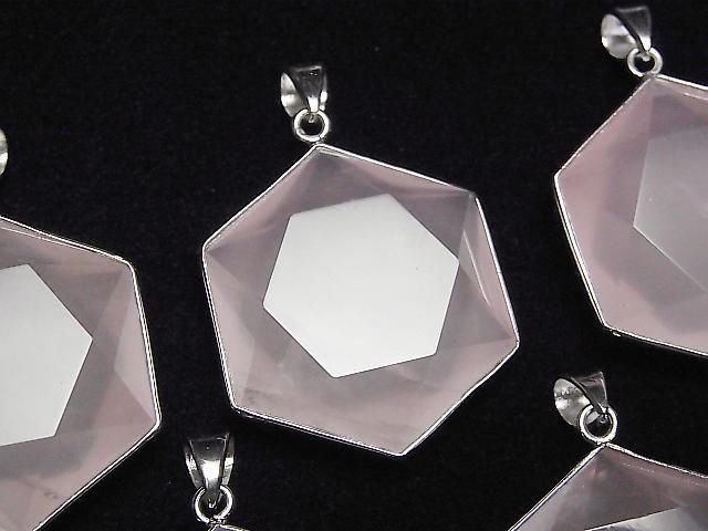 Rosenquarz AAA- Hexagram Anhänger 32x29mm Silber925 1 Stück