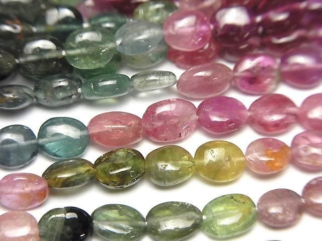 Hochwertig Multicolor Turmalin AA++ oval - Nugget 1Strang Perlen (ca. 32 cm)