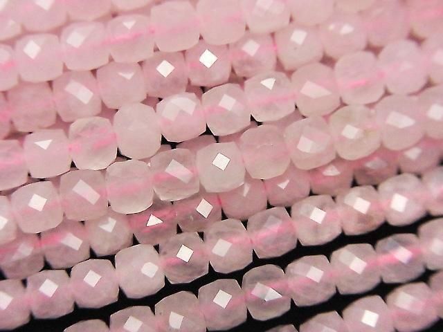 Hochwertig! Rosenquarz AA++ Würfelform 4x4x4mm 1 Strang Perlen (ca. 15 Zoll/37 cm)