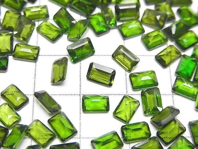 Hochwertiger Chromdiopsid AAA- Lose Steine Rechteck facettiert 6x4mm 2Stücke