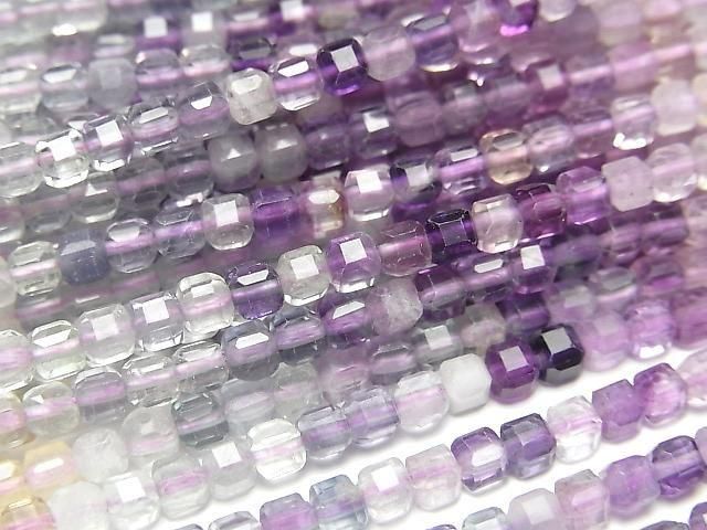 Hochwertig! Mehrfarbiger Fluorit AA++ Würfelform 3x3x3mm Farbverlauf 1 Strang Perlen (ca. 15 Zoll/37 cm)