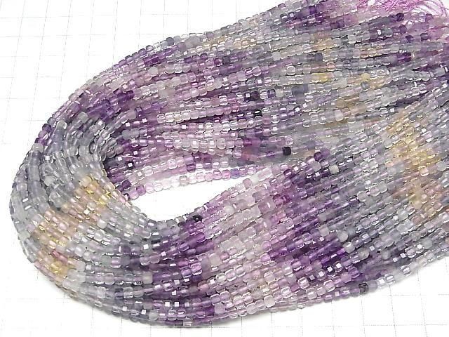 Hochwertig! Mehrfarbiger Fluorit AA++ Würfelform 3x3x3mm Farbverlauf 1 Strang Perlen (ca. 15 Zoll/37 cm)