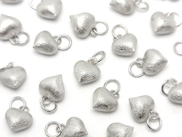 Silver 925 Jump Ring with End Charm, Heart Shape, 7.5x8x5.5mm, Hairline Finish, Rhodium Plated, 1pc