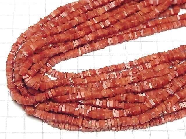 Sardische echte Koralle, Rote Koralle AA++ quadratische Rondelle (Scheibe) 1 Strang Perlen (ca. 15 Zoll/38 cm)
