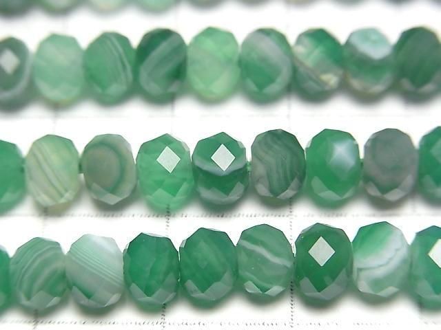 Hochwertig! Grüner Streifenachat facettierte Knopf-Rondelle 6x6x4mm 1strang Perlen (ca. 15 Zoll/36 cm)