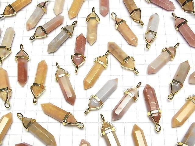 Fossiles Korallen Doppelspitzen Anhänger 32x8x8mm Goldfarbe 3Stück
