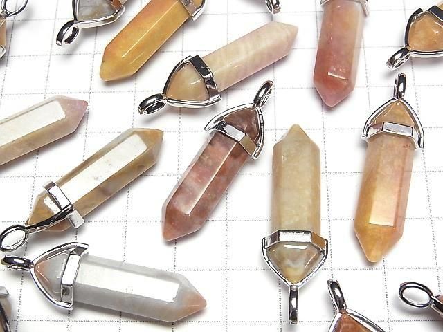 Fossiles Korallen Doppelspitzen Anhänger 32x8x8mm Silberfarbe 3Stück