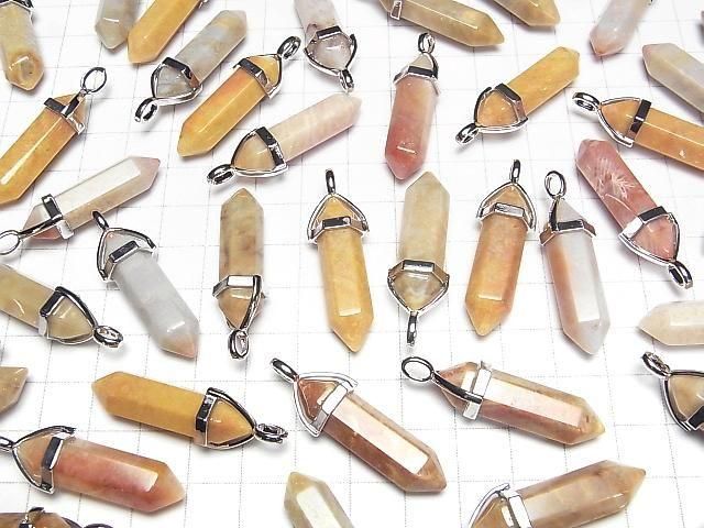 Fossiles Korallen Doppelspitzen Anhänger 32x8x8mm Silberfarbe 3Stück