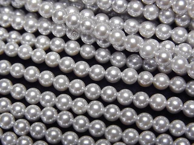 Muschelperle Silber Rund 3mm 1Strang Perlen (ca. 15 Zoll/38 cm)
