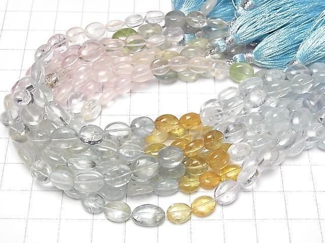 Hochwertiger Berylmix (Multicolor Aquamarin) AA++ Ovale 1Strang Perlen (ca. 7 Zoll/18 cm)