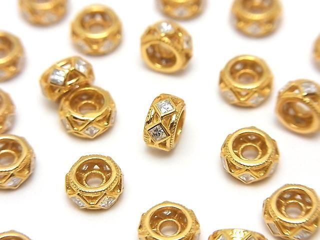 Silver925 Rondelle 6x6x3mm(with CZ) 18KGP 1pc