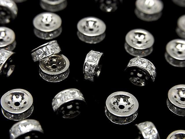 Silver925 Rondelle 4.5mm,6mm(with CZ) Rhodium Plated 2pcs