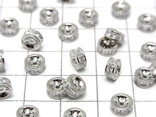 Silver925 Rondelle 4.5mm,6mm(with CZ) Rhodium Plated 2pcs