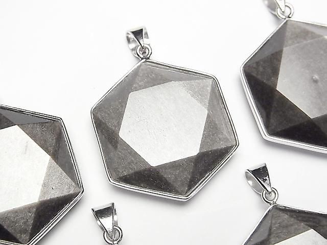 Silberobsidian AAA- Hexagramm Anhänger 32x29mm Silber925 1 Stück