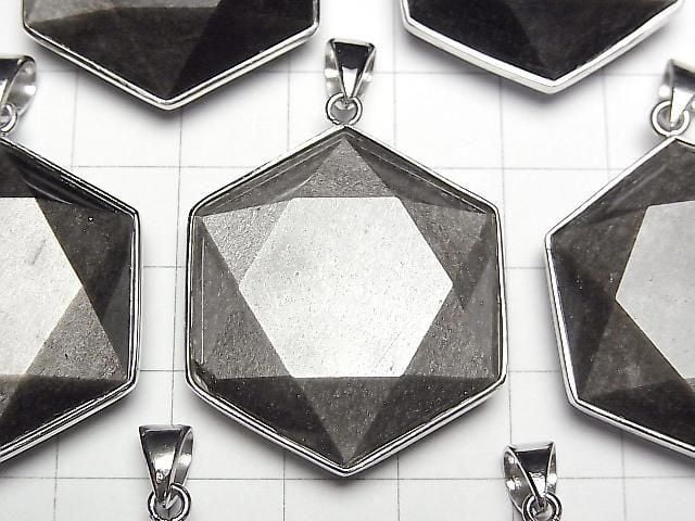 Silberobsidian AAA- Hexagramm Anhänger 32x29mm Silber925 1 Stück