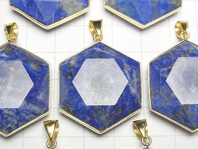 Lapislazuli AA Hexagramm Anhänger 32x29mm 18KGP 1 Stück