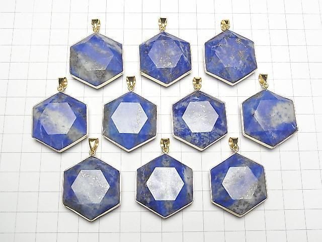 Lapislazuli AA Hexagramm Anhänger 32x29mm 18KGP 1 Stück