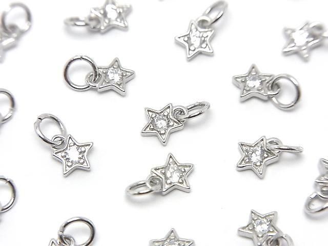 Silver 925 Jump Ring with Star Charm 5.5x4.5x1.5mm (with CZ), Rhodium Plated, 2pcs