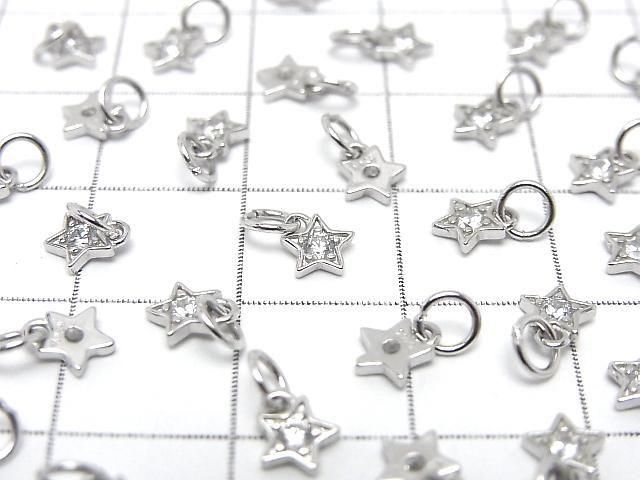 Silver 925 Jump Ring with Star Charm 5.5x4.5x1.5mm (with CZ), Rhodium Plated, 2pcs