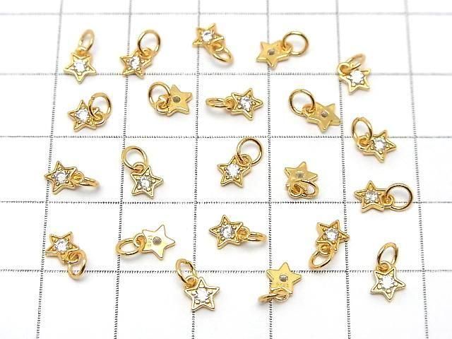 Silver 925 Jump Ring with Star Charm 5.5x4.5x1.5mm (with CZ) 18KGP 2pcs