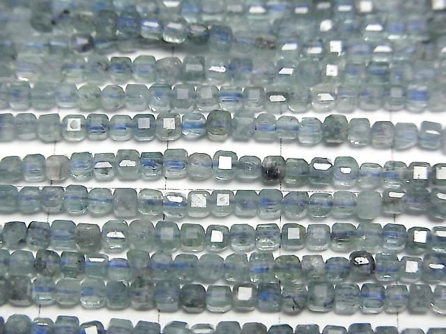 Hohe Qualität! Rauchblauer Turmalin AA+ Würfelform 2x2x2mm Halb oder 1 Strang Perlen (ca. 15 Zoll/38 cm)
