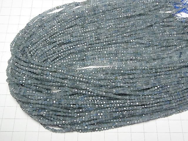Hohe Qualität! Rauchblauer Turmalin AA+ Würfelform 2x2x2mm Halb oder 1 Strang Perlen (ca. 15 Zoll/38 cm)