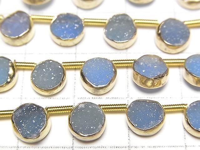 Druzy-Achat Fassung Münze 7x7mm Blau halb oder 1Strang Perlen (ca. 7 Zoll/18 cm)