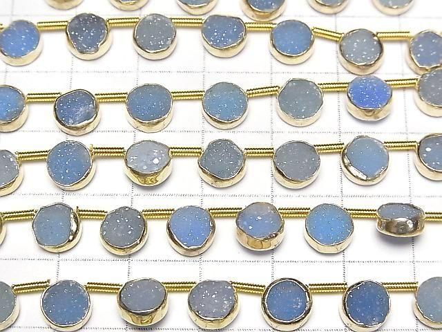 Druzy-Achat Fassung Münze 7x7mm Blau halb oder 1Strang Perlen (ca. 7 Zoll/18 cm)