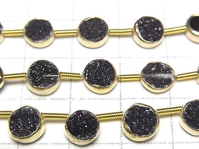 Druzy-Achat Fassung Münze 7x7mm Schwarz halb oder 1Strang Perlen (ca. 7 Zoll/18 cm)
