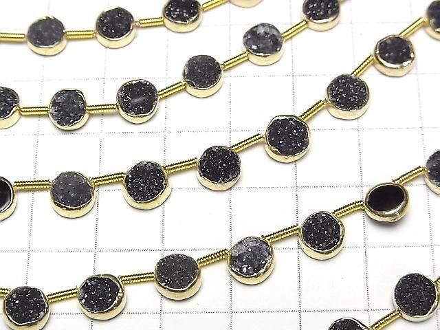 Druzy-Achat Fassung Münze 7x7mm Schwarz halb oder 1Strang Perlen (ca. 7 Zoll/18 cm)