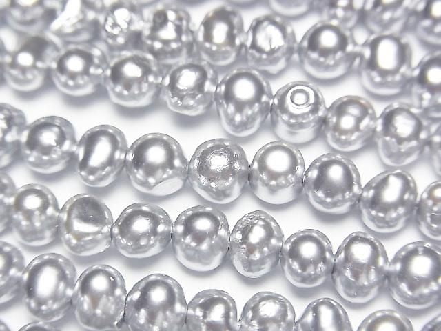 Süßwasserperle AA Silber Kartoffel 5-6mm Perlenbeschichtung 1Strang Perlen (ca. 15 Zoll/38 cm)