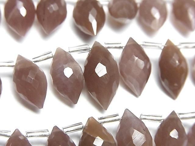 Hochwertiger Schokoladen-Mondstein AAA- Marquise Reis Facettierte Briolette halbe oder 1Strang Perlen (22 Stück)