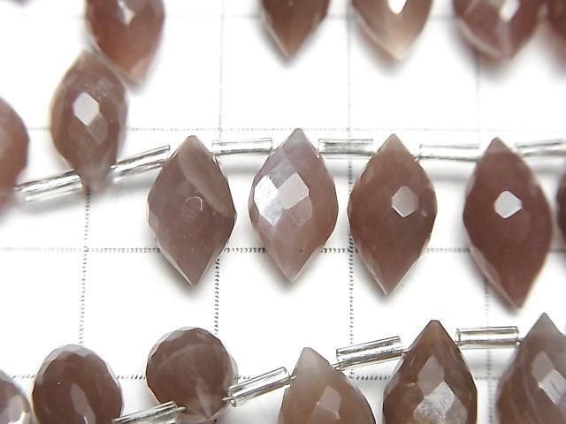 Hochwertiger Schokoladen-Mondstein AAA- Marquise Reis Facettierte Briolette halbe oder 1Strang Perlen (22 Stück)