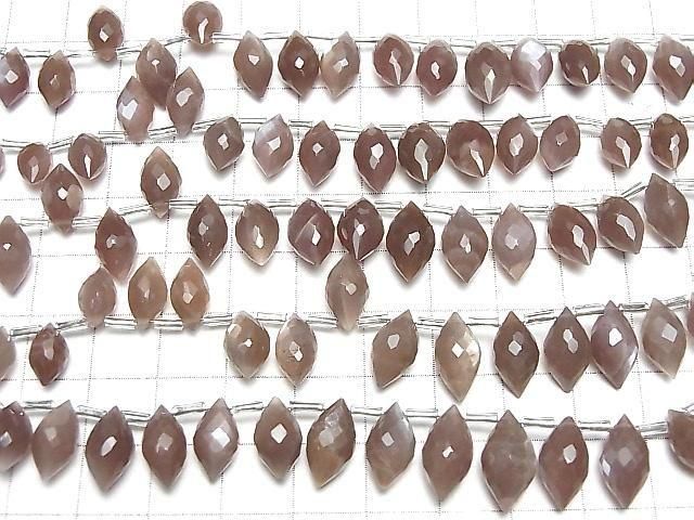 Hochwertiger Schokoladen-Mondstein AAA- Marquise Reis Facettierte Briolette halbe oder 1Strang Perlen (22 Stück)