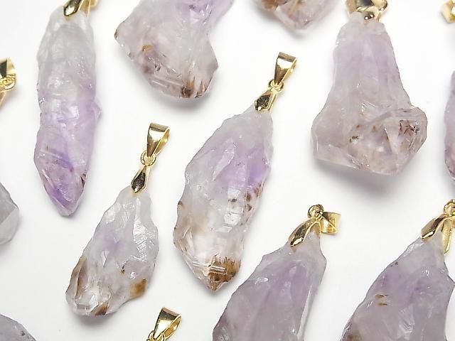 Cacoxenit in Amethyst AA++ Grober Stein Anhänger 18KGP 2Stücke