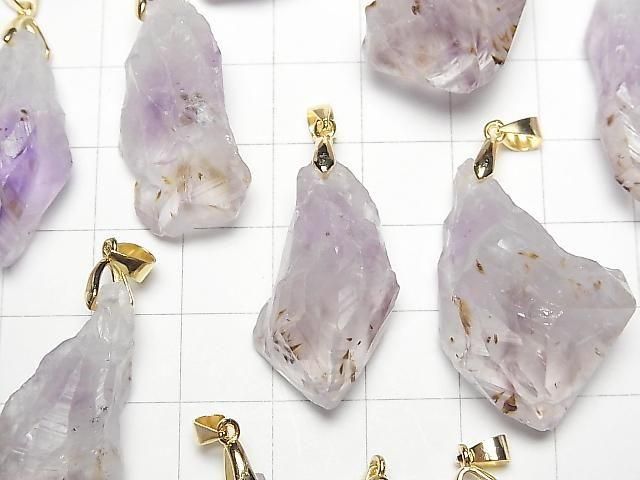 Cacoxenit in Amethyst AA++ Grober Stein Anhänger 18KGP 2Stücke