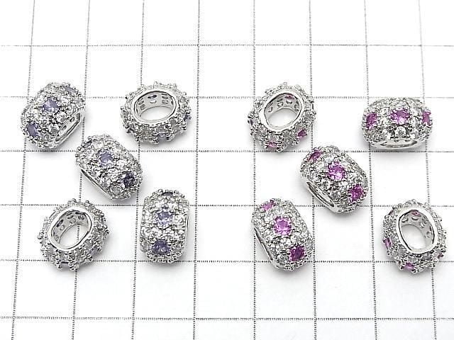 Available in 4 colors! Metal parts Oval Rondelle 12.5x10.5x7.5mm (with CZ) Silver color 2pcs