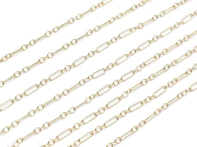 14KGF Figaro (Long and Short) Chain, 4.6 x 1.6 mm, 10 cm