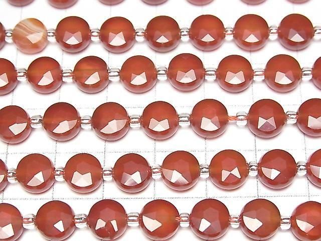 Hochwertig! Rote Achat AAA- facettierte Münze 8x8mm 1 Strang Perlen (ca. 14 Zoll/34cm)