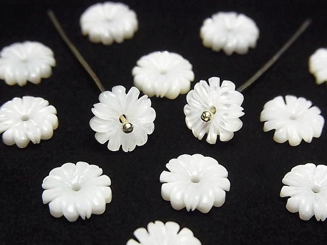 Perlmutt MOP Weiß Blume (Margaret) 8mm Mittelloch 4 Stück