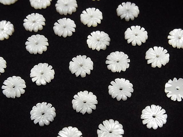 Perlmutt MOP Weiß Blume (Margaret) 8mm Mittelloch 4 Stück