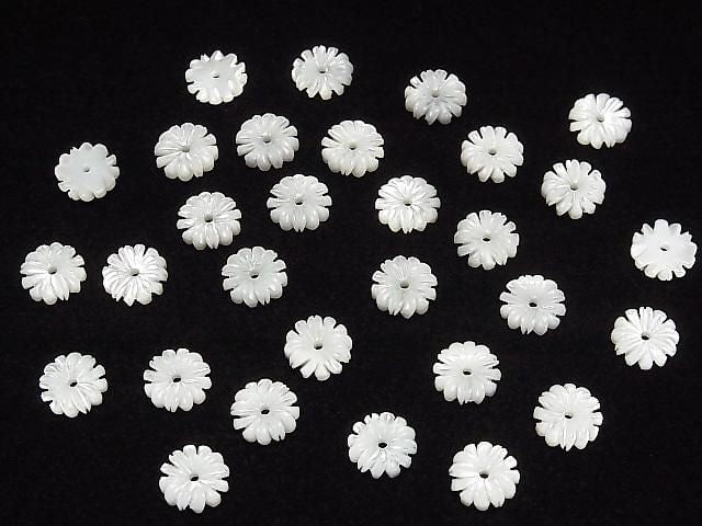 Perlmutt MOP Weiß Blume (Margaret) 8mm Mittelloch 4 Stück