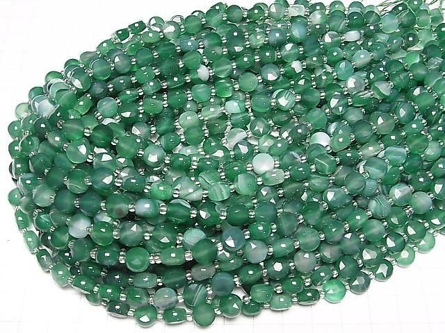 Hochwertig! Grüner Streifenachat facettierte Münze 8x8mm 1 Strang Perlen (ca. 14 Zoll/35cm)